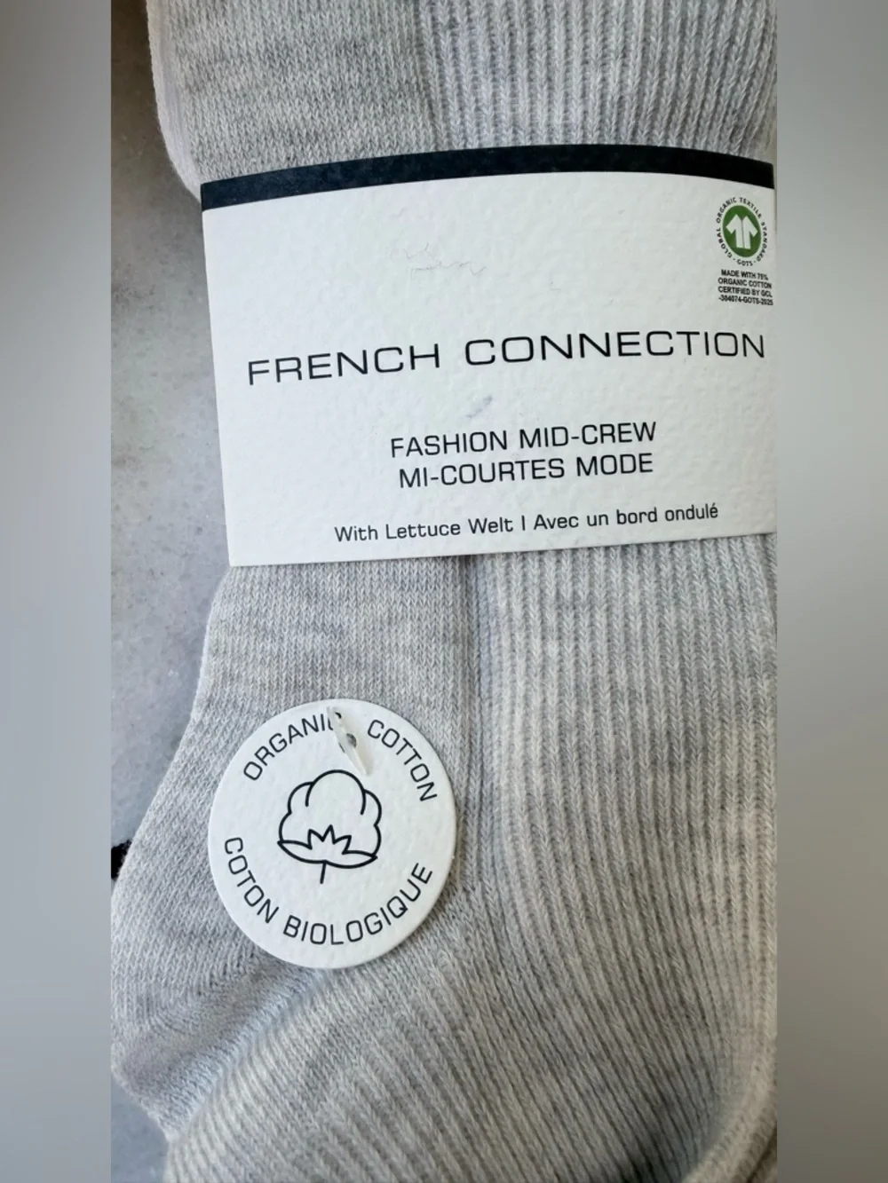 French Connection women Mid-Crew Socks - Light Gray, White & Black